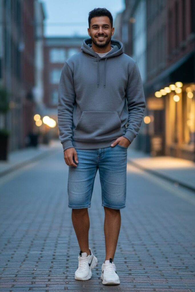 9. Hoodie with Jorts and Sneakers