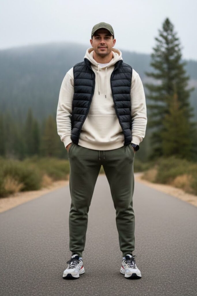 9. Hoodie with Puffer Vest and Joggers
