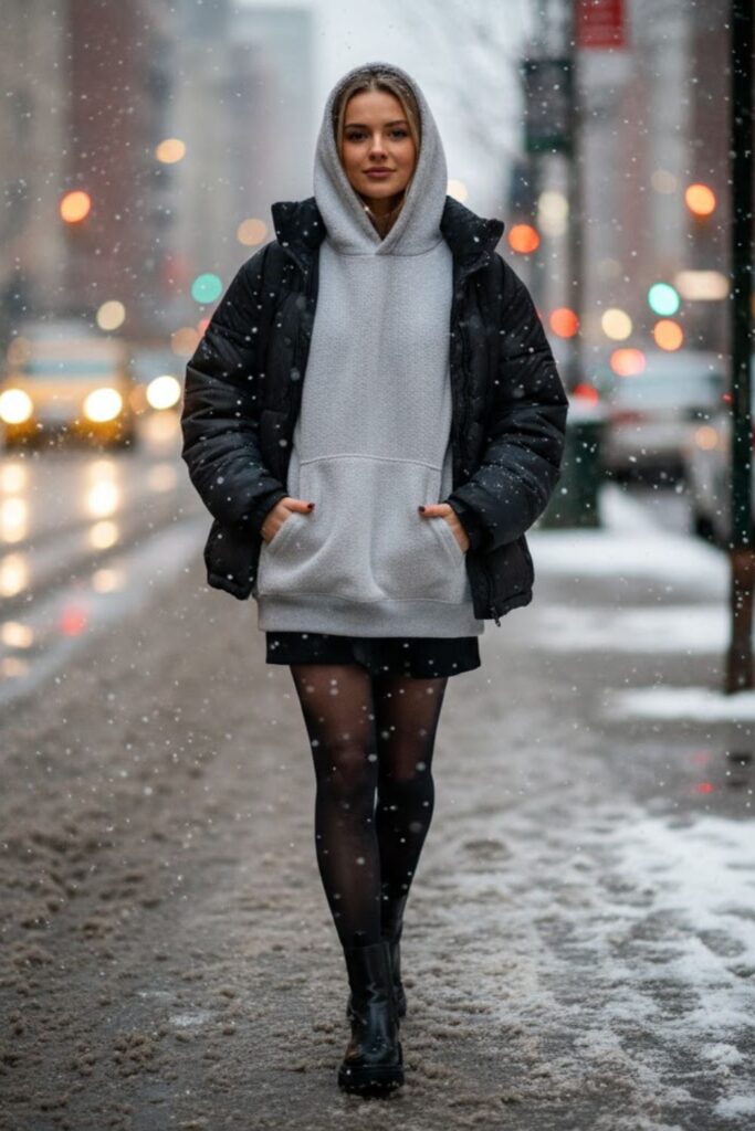 9. Oversized Hoodie and Mini Black Skirt