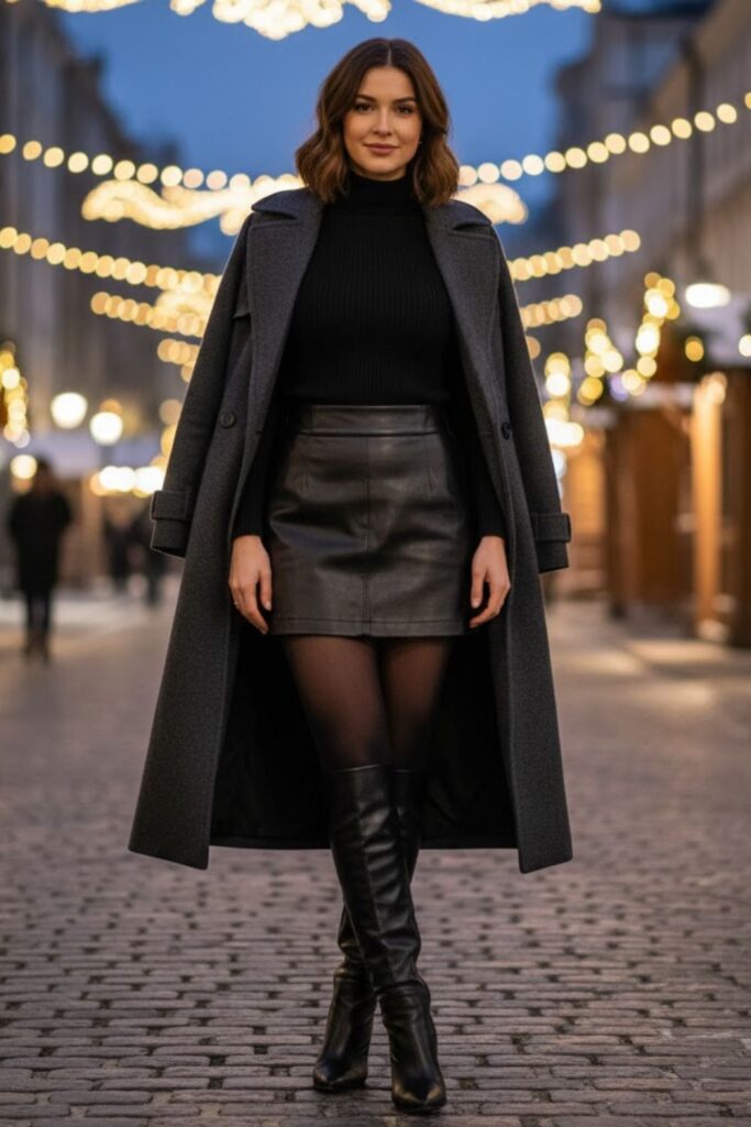 9. Pleather Mini Skirt with Tall Boots