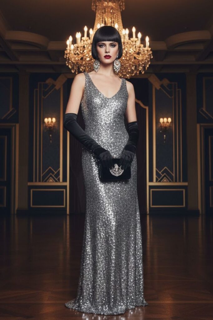 9. Sequin Maxi Dress with Gloves