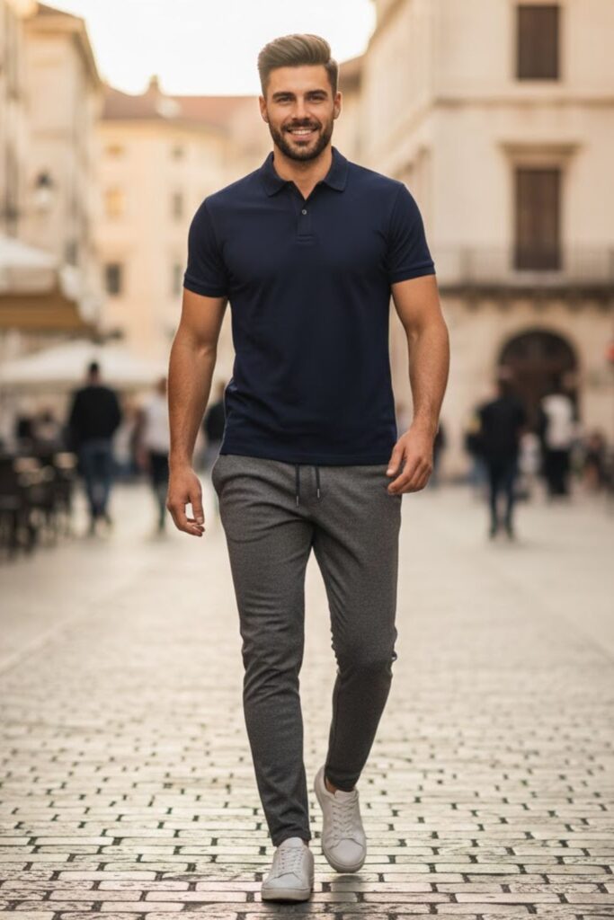 9. Sweatpants with a Polo Shirt