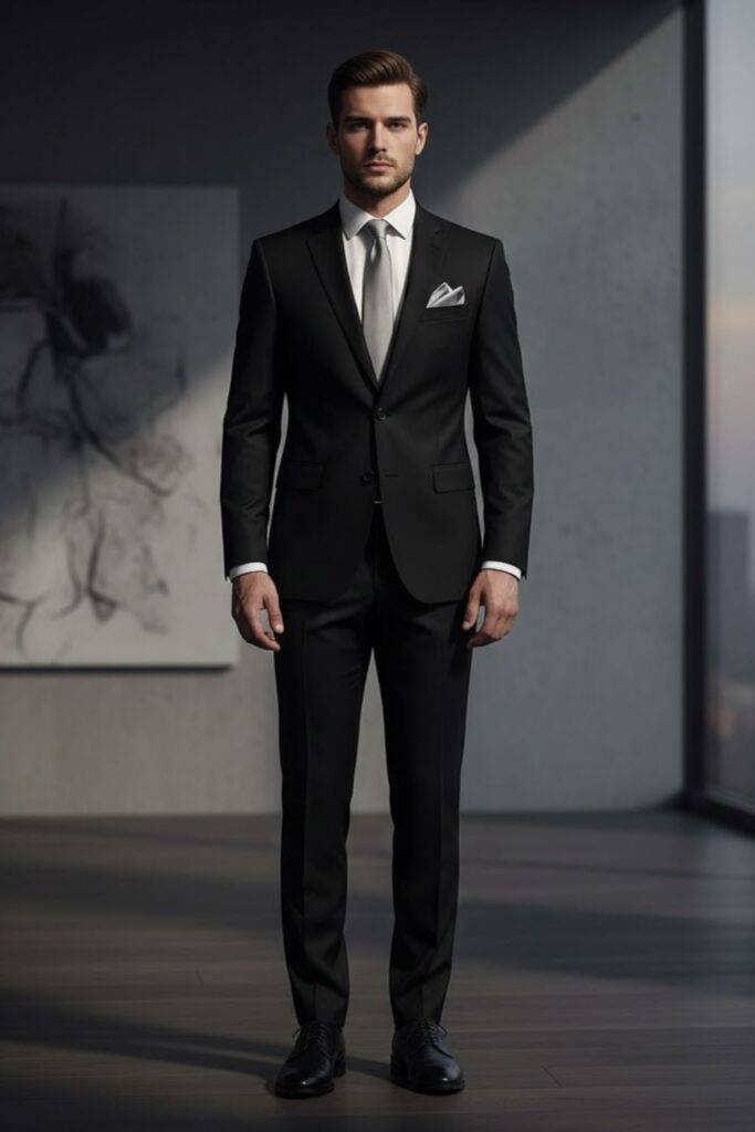 9. The Black Suit with Gray Accessories