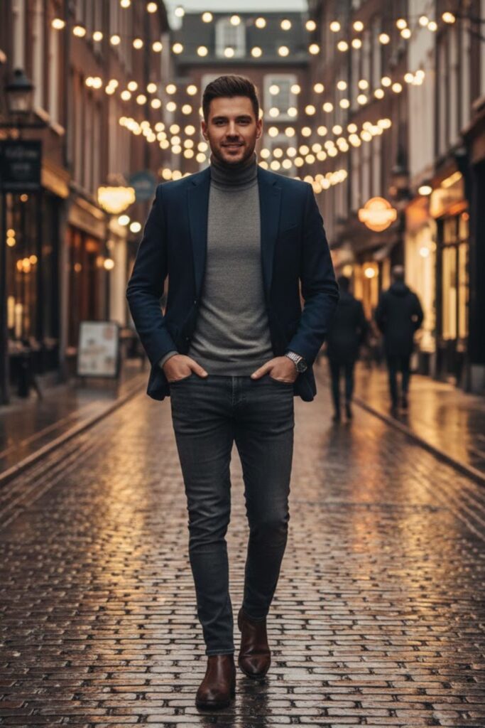 9. Turtleneck with Blazer and Jeans