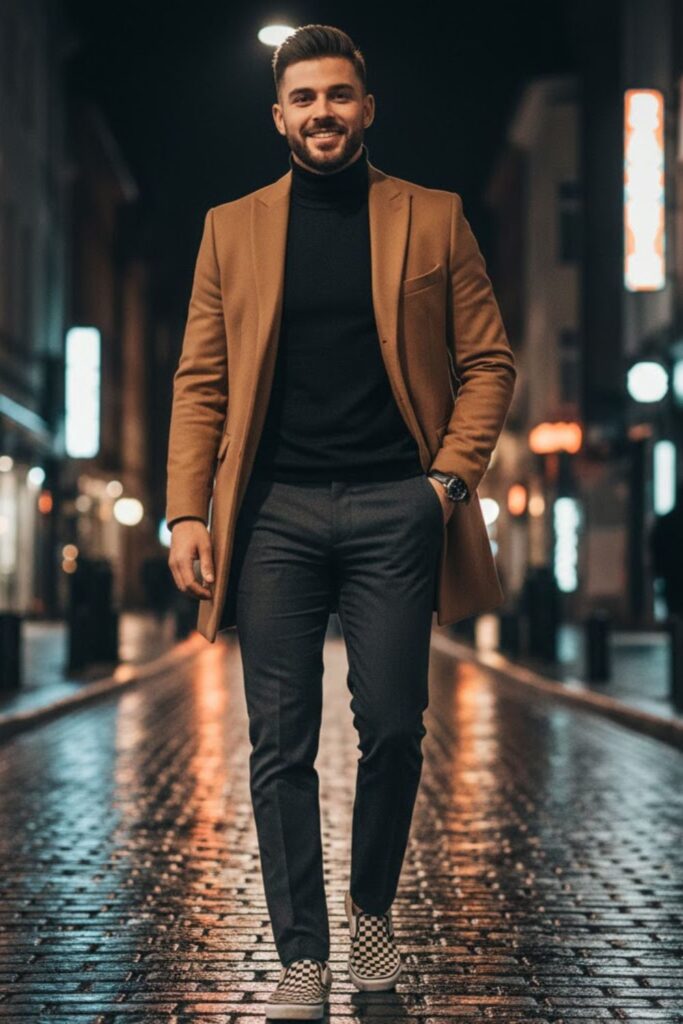 9. Vans with a Turtleneck and Wool Coat