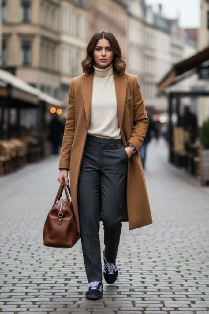 Adidas Samba with Long Coat and Turtleneck