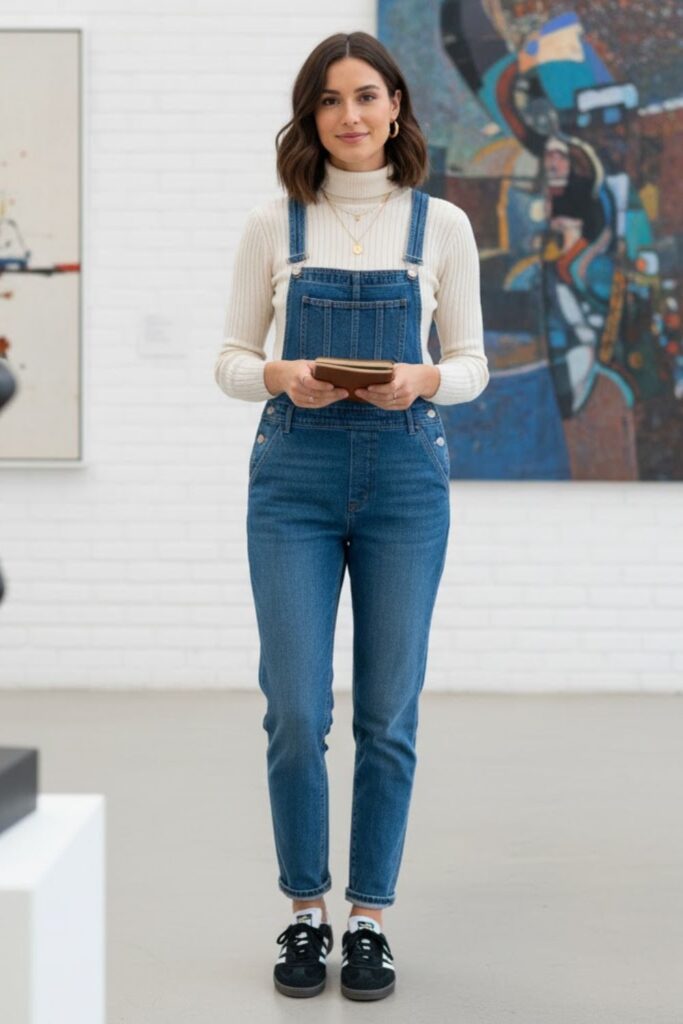 Adidas Samba with Overalls and Turtleneck