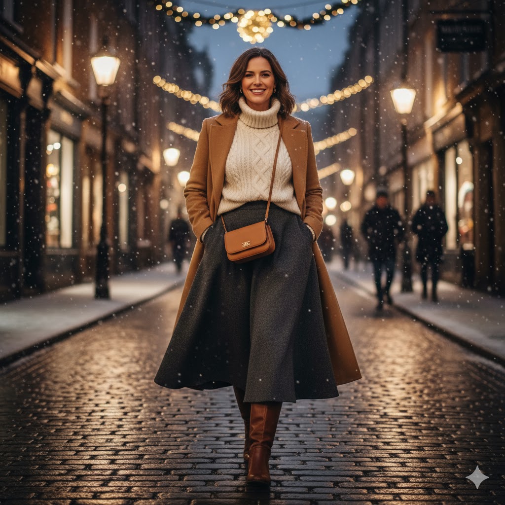 4. Pleated Maxi Skirt with Puffer Jacket and Sneakers