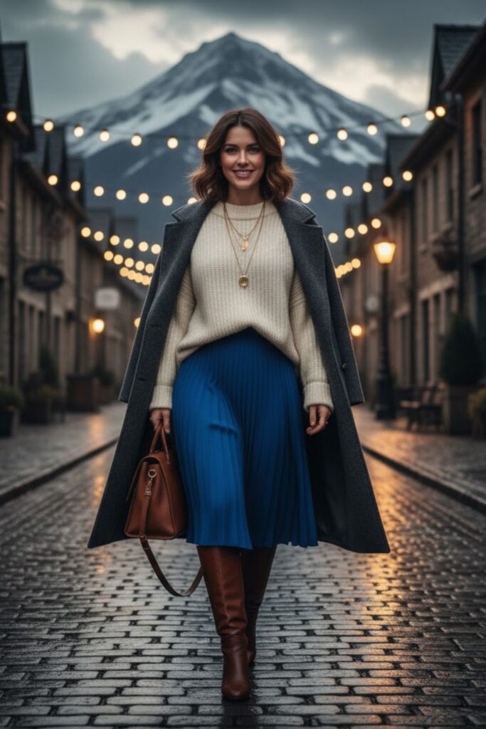 1. Chunky Sweater with Midi Skirt