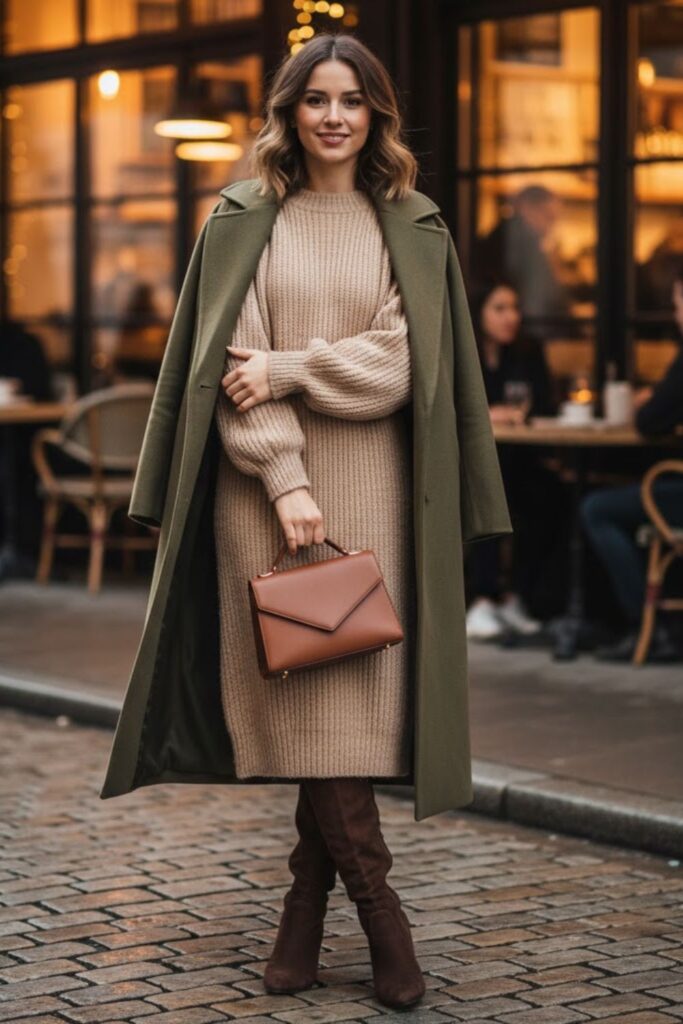 1. Knit Dress with Over-the-Knee Boots