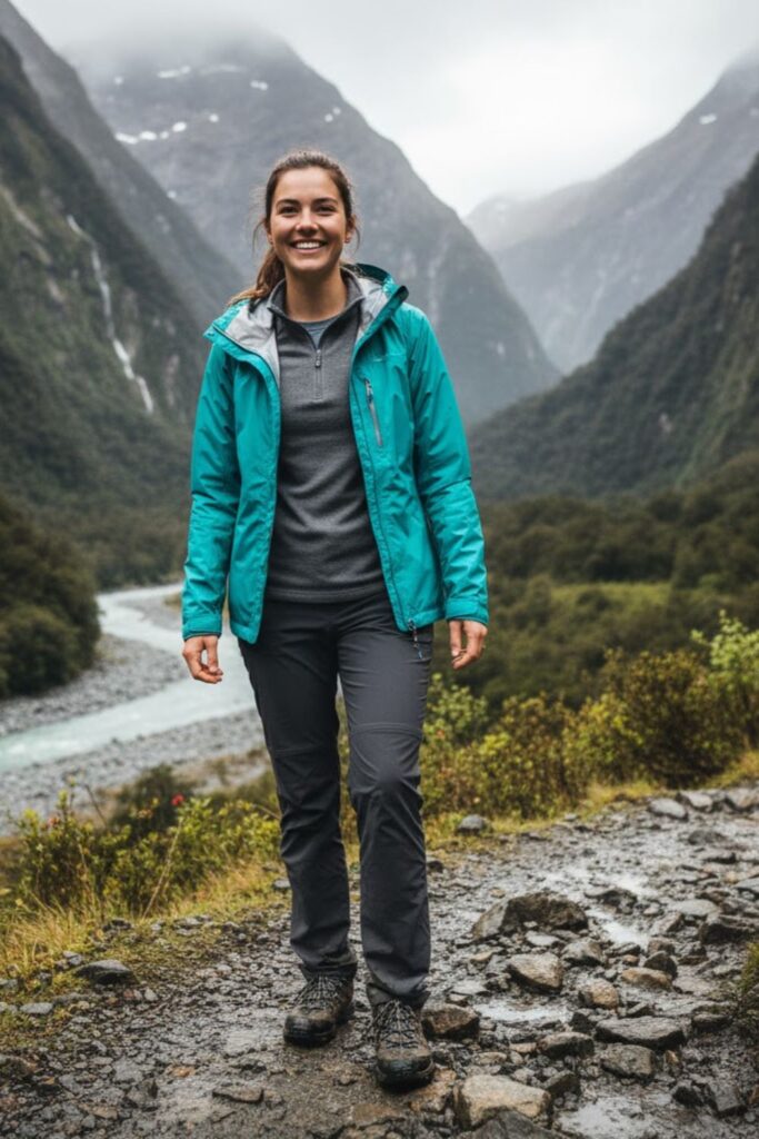 1. Waterproof Jacket with Hiking Pants and Trail Shoes