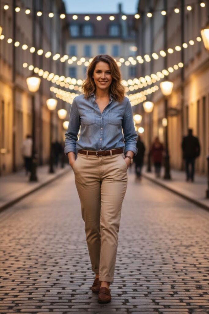 10. Khaki Trousers with a Chambray Shirt