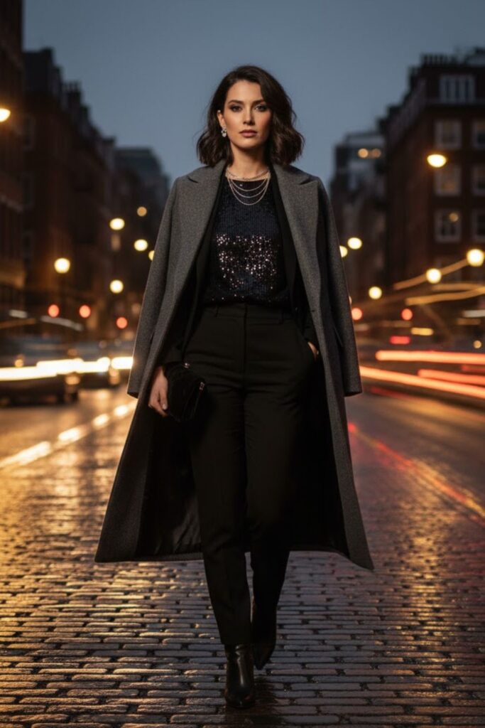 10. Sequin Top and Tailored Blazer