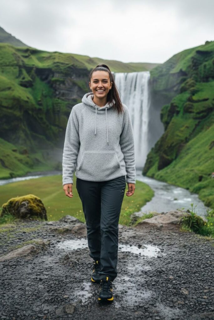 11. Fleece Hoodie with Waterproof Pants and Trainers
