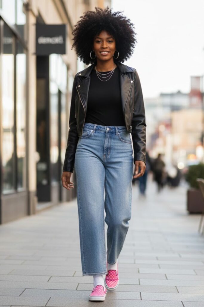 11. Pink Vans with Wide-Leg Jeans and a Bodysuit