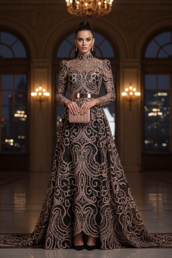 11. Rose Gold and Black Romantic Contrast