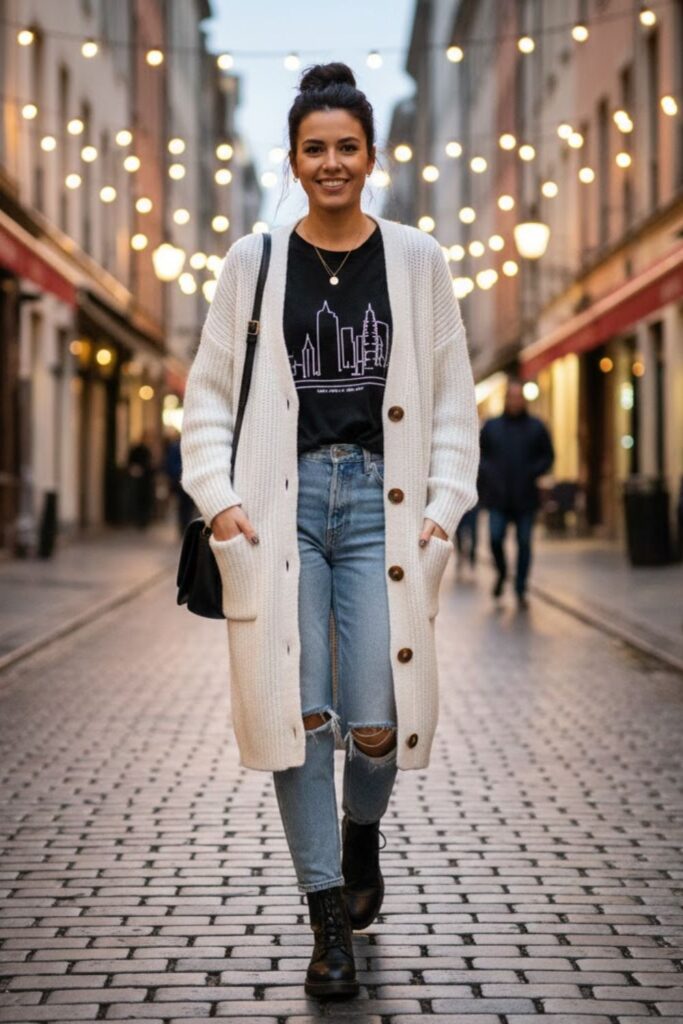 11. With Distressed Jeans and a Loose Tee for an Urban Look