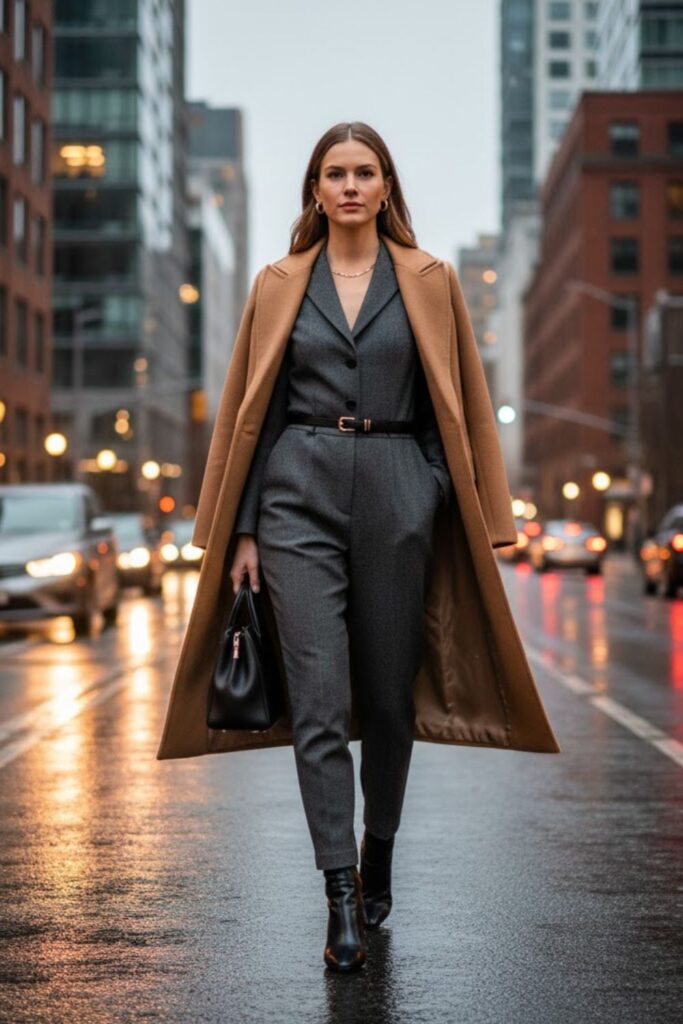 11. Wool Jumpsuit with Belt and Coat