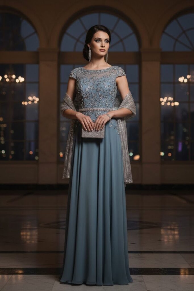 12. Slate Blue and Silver Soft Glow Ensemble