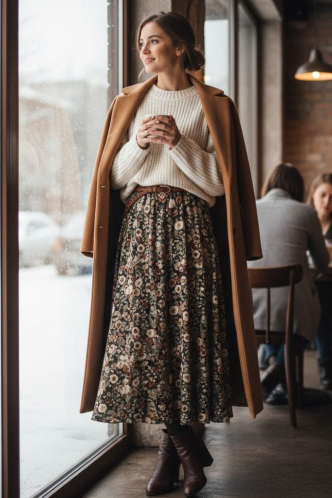 12. Sweater with Maxi Skirt and Boots