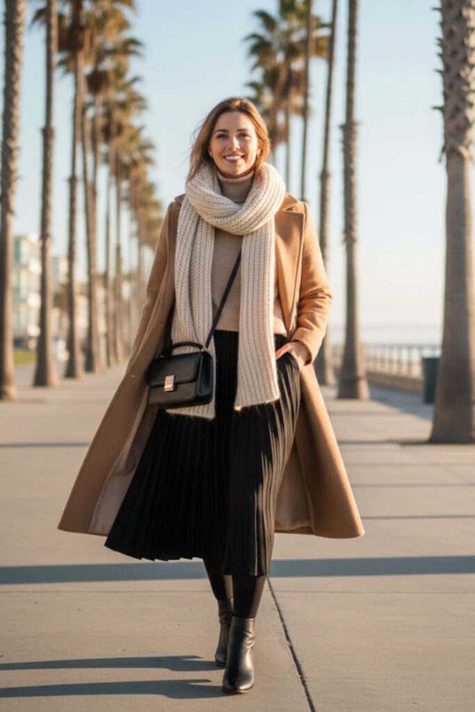 13. Cashmere Sweater with Midi Skirt and Ankle Boots