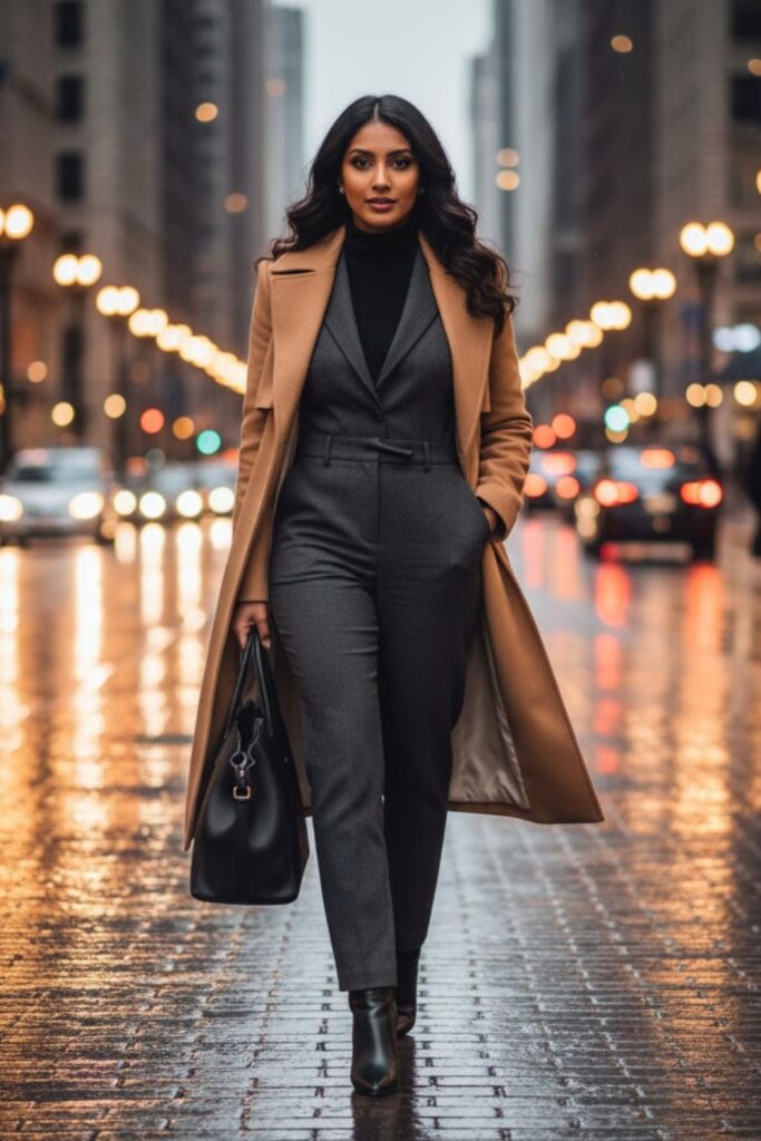 14. Chic Jumpsuit with Long Coat