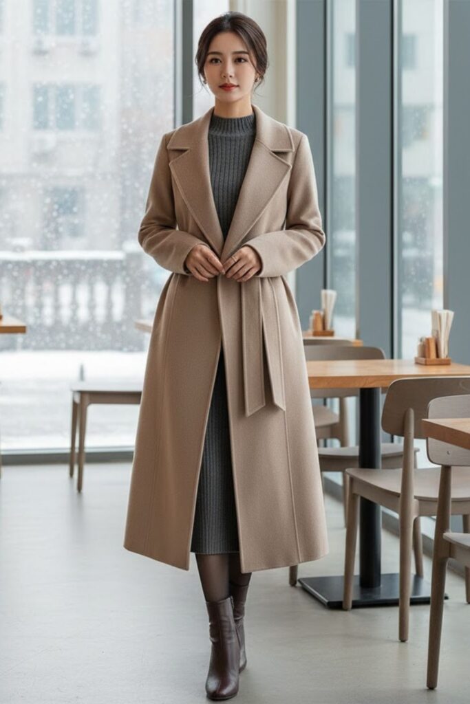 14. Knitted Dress with Belted Coat