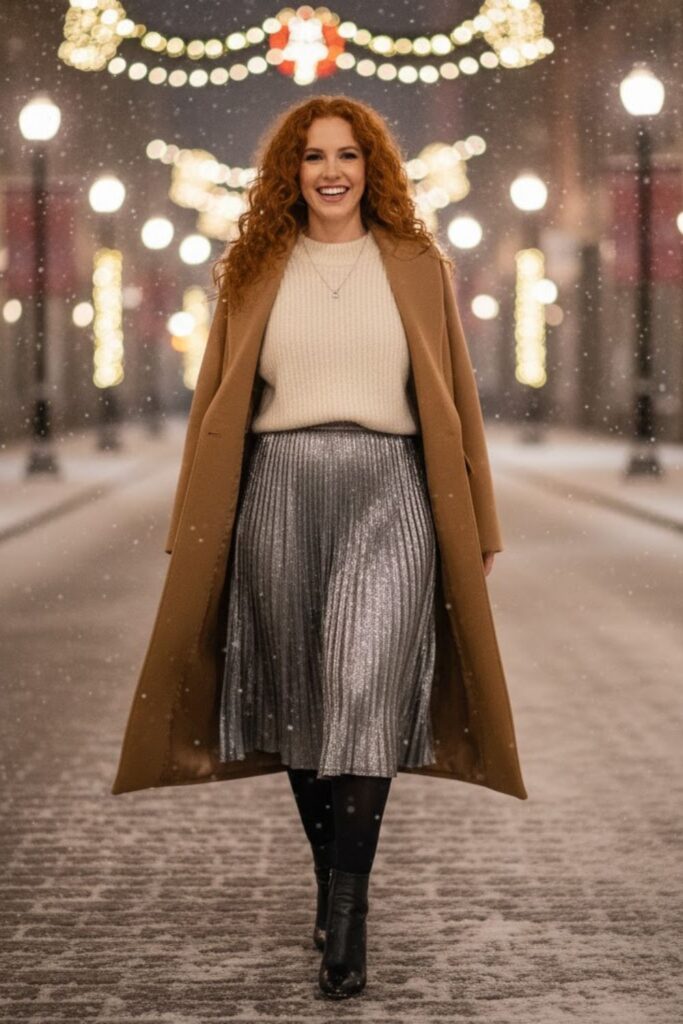 14. Metallic Midi Skirt and Cropped Sweater