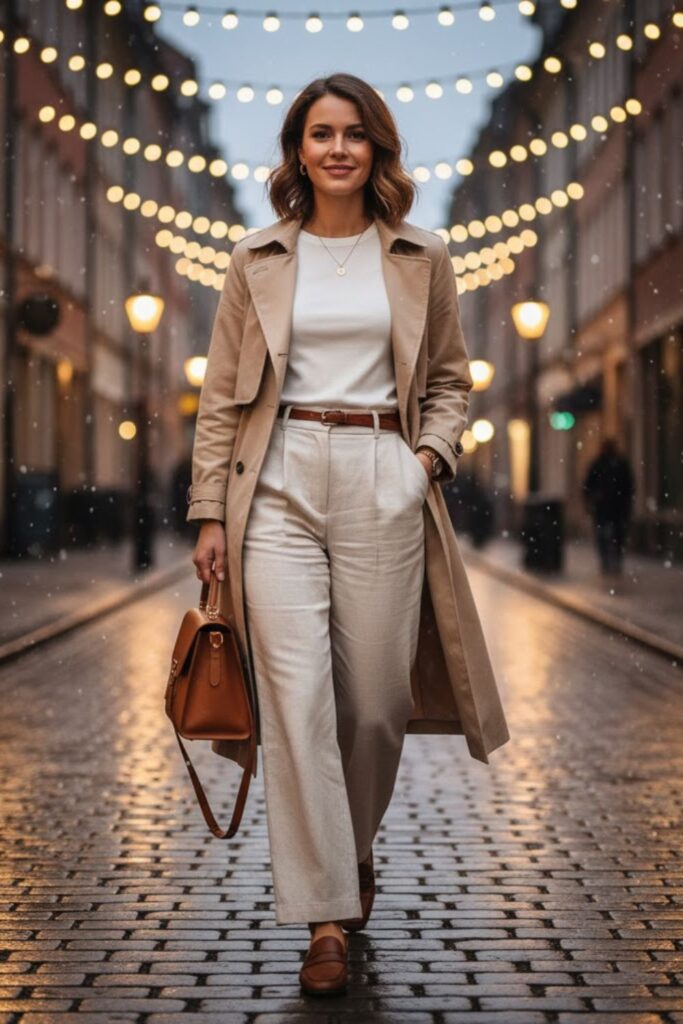 15. Linen Trousers with a Trench Coat