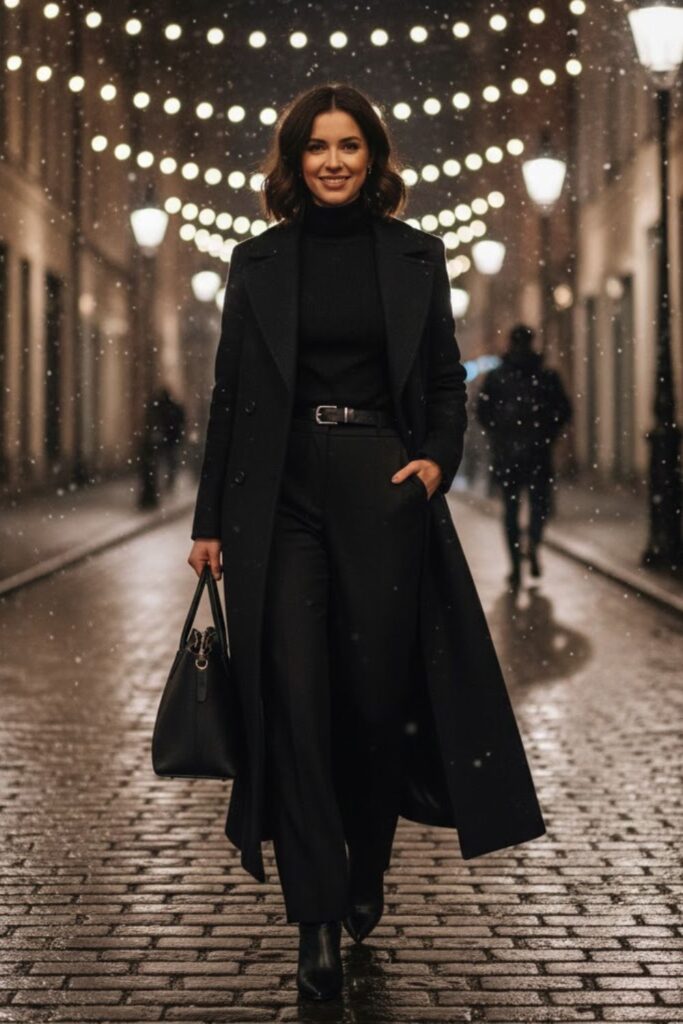15. Maxi Coat with Monochrome Layers
