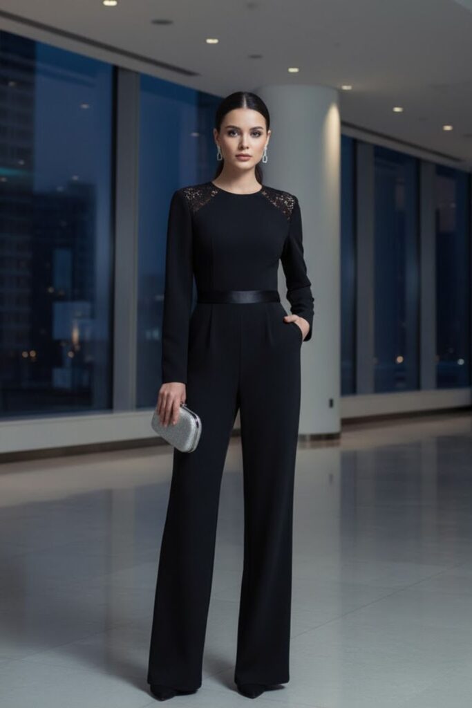 2. Classic Monochrome Evening Set