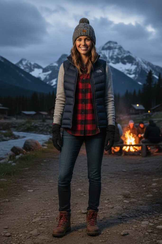 2. Insulated Vest with Flannel Shirt and Jeans