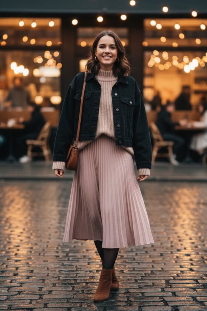 2. Oversized Sweater with Pleated Skirt
