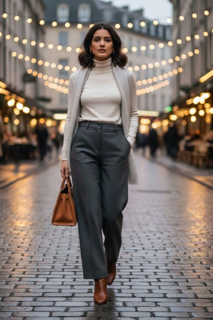 3. Turtleneck with Wide-Leg Pants