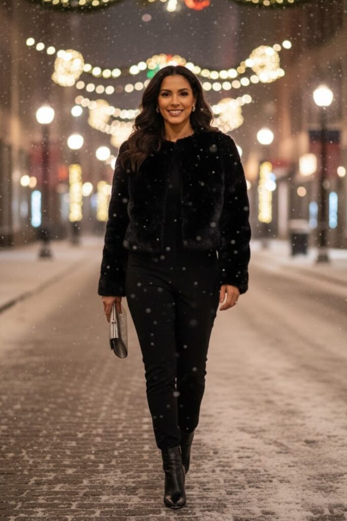 4. Jumpsuit with Faux Fur Jacket
