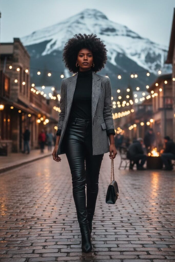 4. Blazer with Turtleneck and Leather Pants