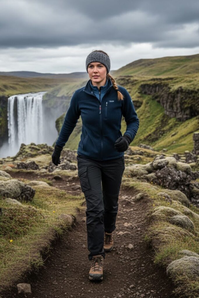 4. Fleece Jacket with Waterproof Pants and Hiking Shoes