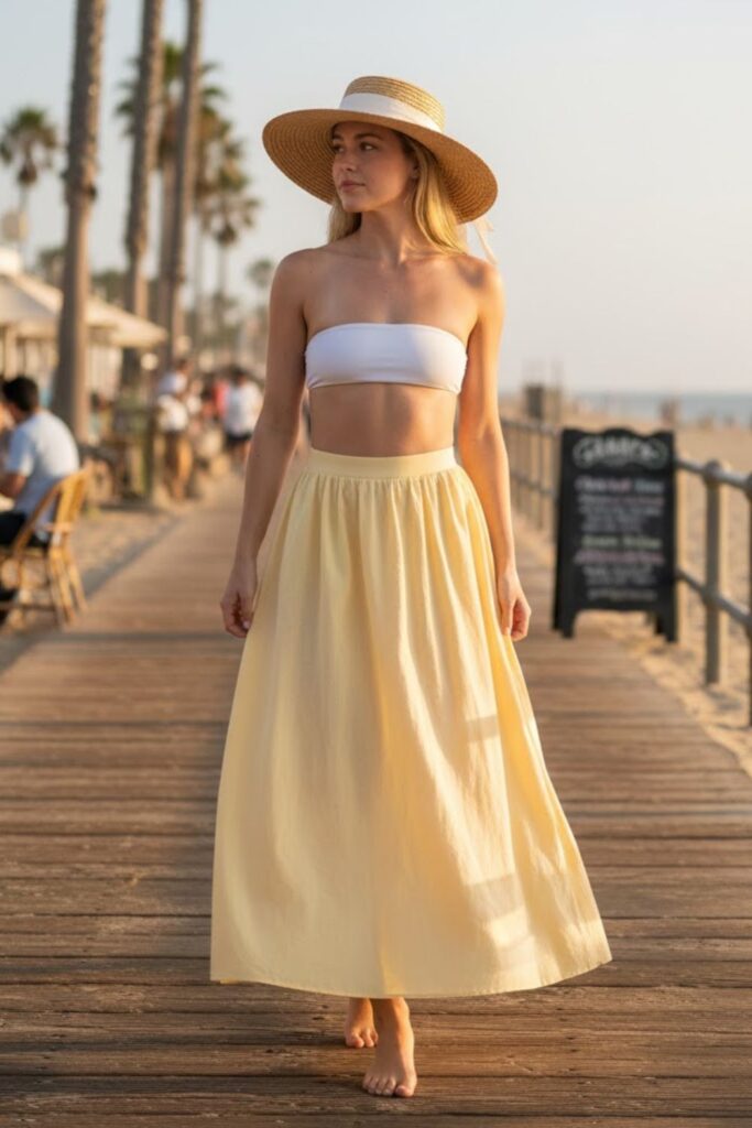 4. Flowy Maxi Skirt and Simple Bikini Top
