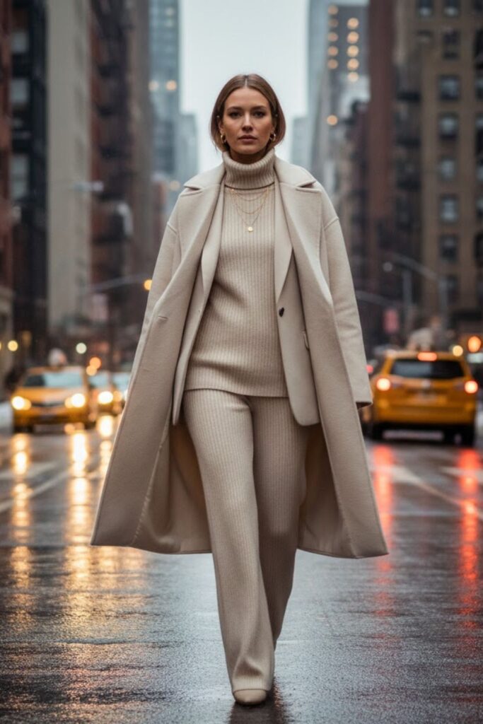 4. Monochrome Knit Set with Blazer