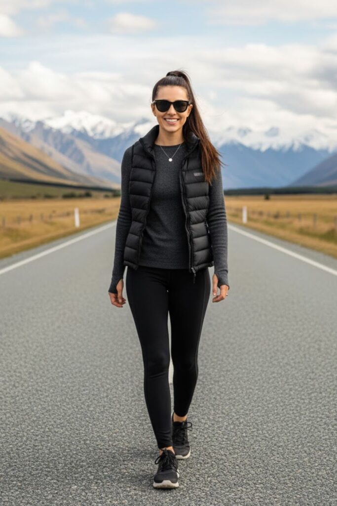 4. Puffer Vest with Long-Sleeve Shirt and Leggings