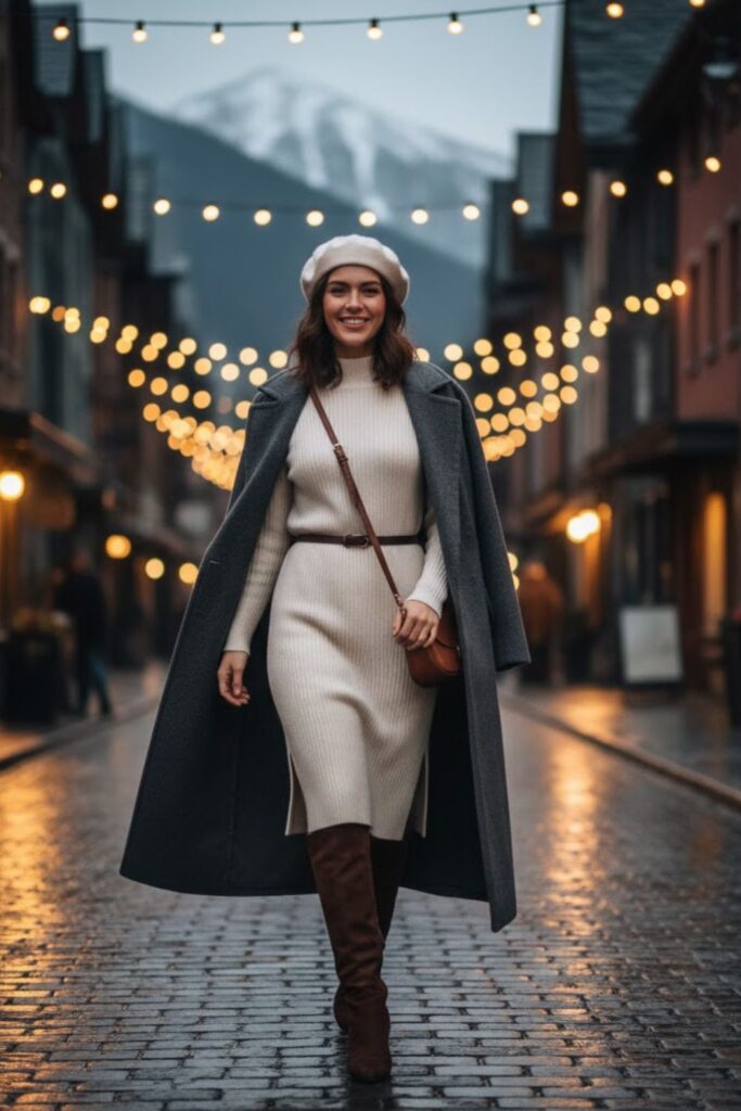 5. Sweater Dress with Belt and Coat