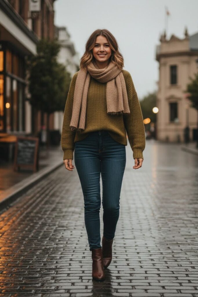 5. Wool Sweater with Jeans and Ankle Boots