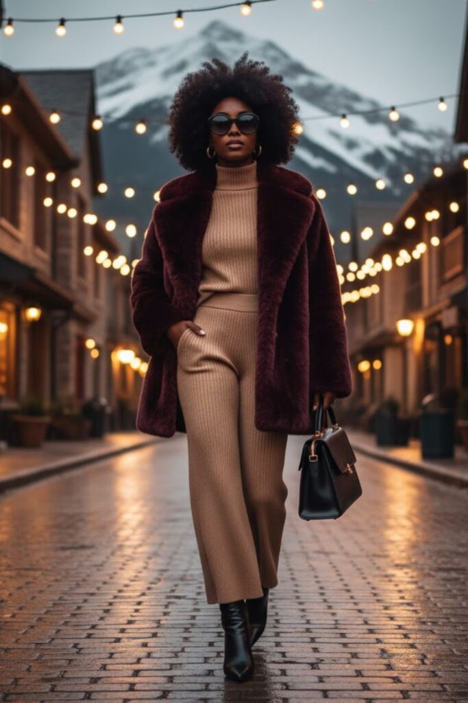 6. Monochrome Knit Set with Statement Coat