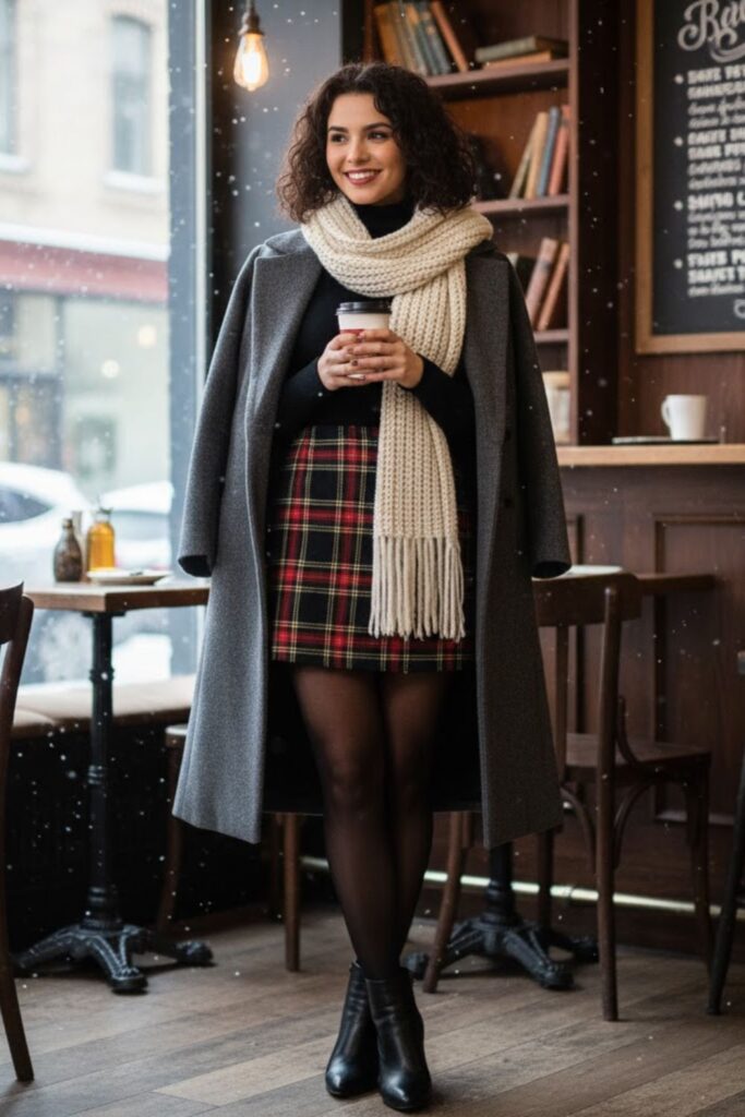 6. Plaid Skirt with Turtleneck
