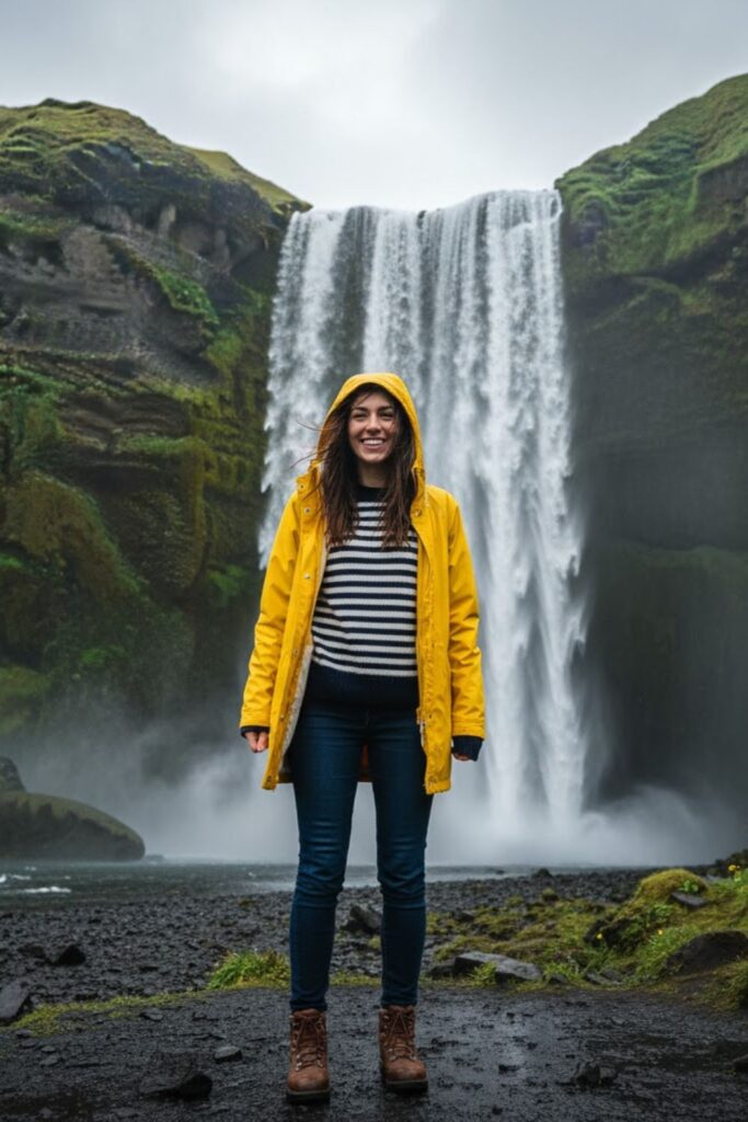 6. Raincoat with Jeans and Waterproof Boots