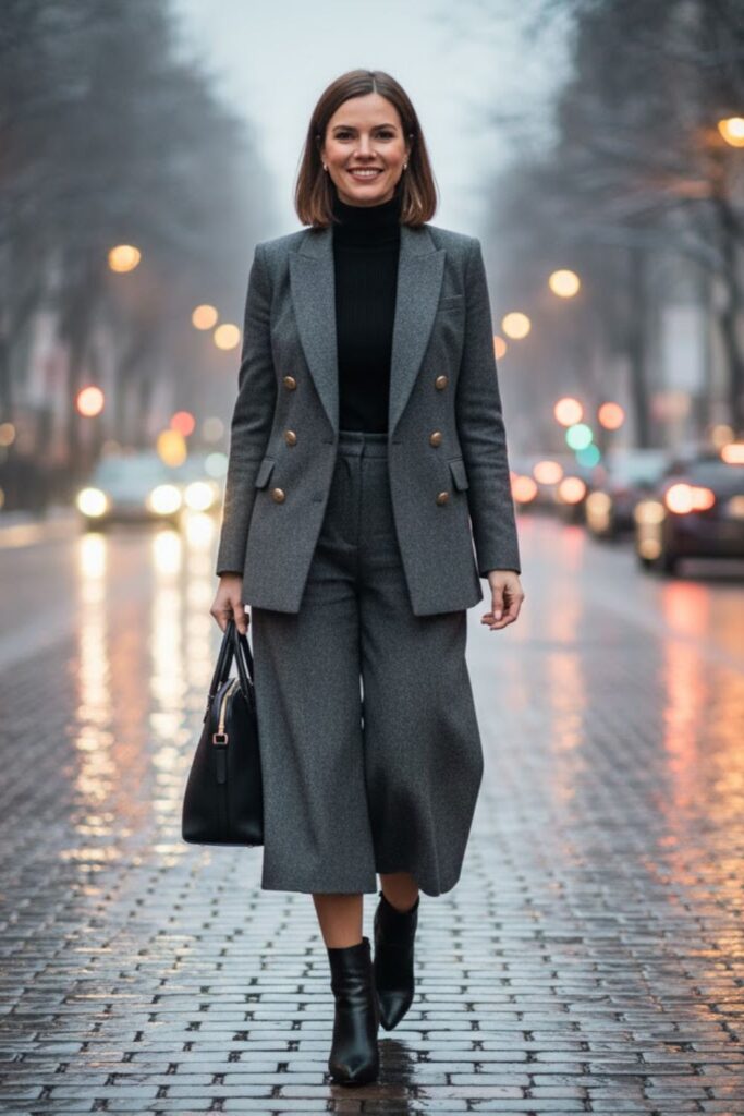 7. Double-Breasted Blazer with Culottes