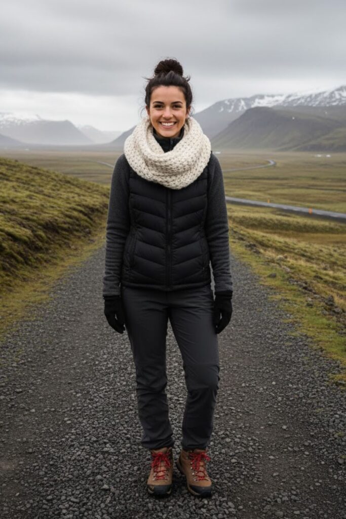 7. Thermal Turtleneck with Puffer Vest and Trekking Pants