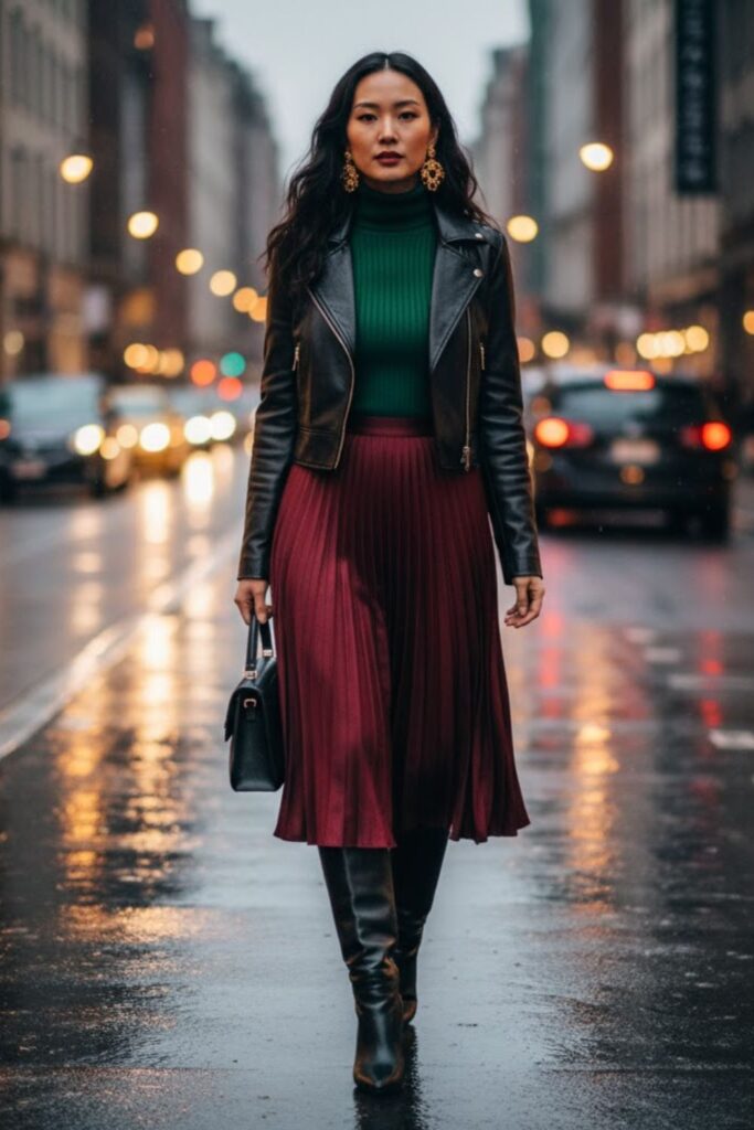 7. Turtleneck with Midi Skirt and Boots