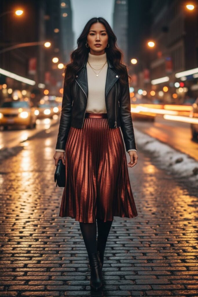 8. Cashmere Sweater and Pleated Skirt