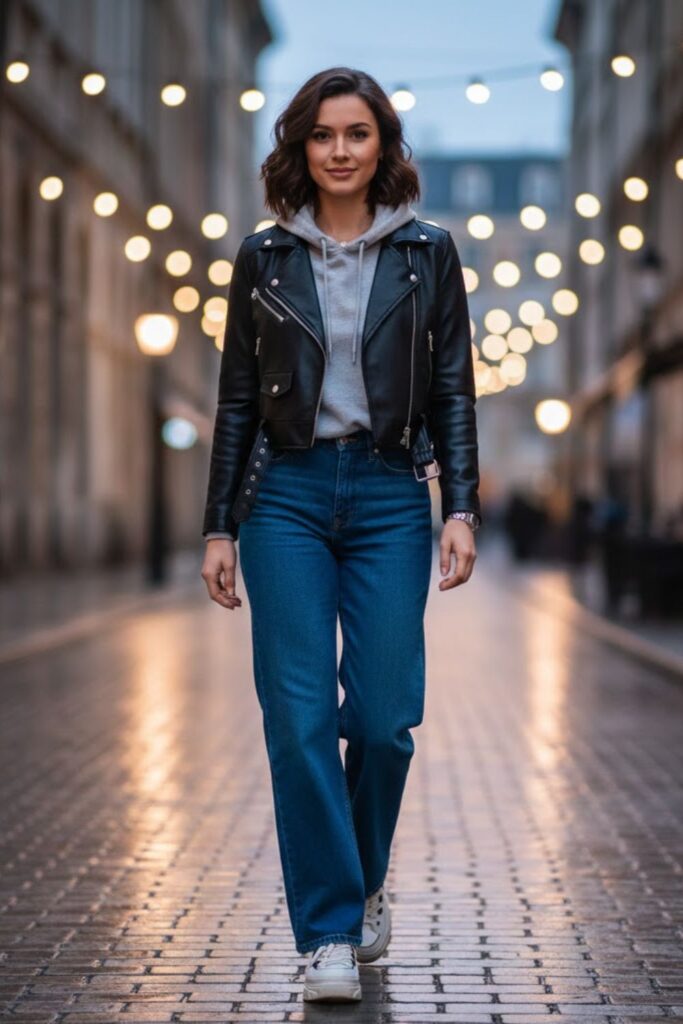 8. Hoodie with a Cropped Leather Jacket